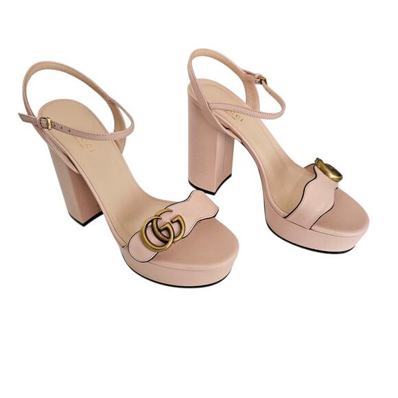 Gucci GG Marmont Platform Sandal Size 37 US 7 Light Baby Pink Block Heel - Picture 12 of 12